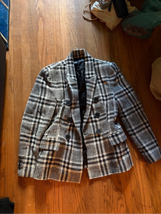 Zara Jackets & Blazers - Zara Black & White Plaid Double-Breasted Blazer